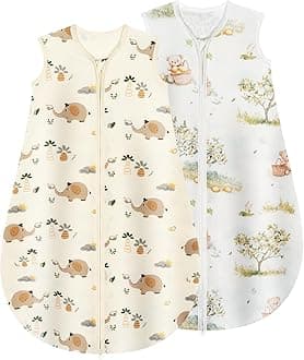 Baby Sleeping Bag 0.5 Tog 100% Cotton Lightweight and Breathable Summer Sleeping Bag for Baby Newborn 0-6 Months 2 Pack Beige Elephant