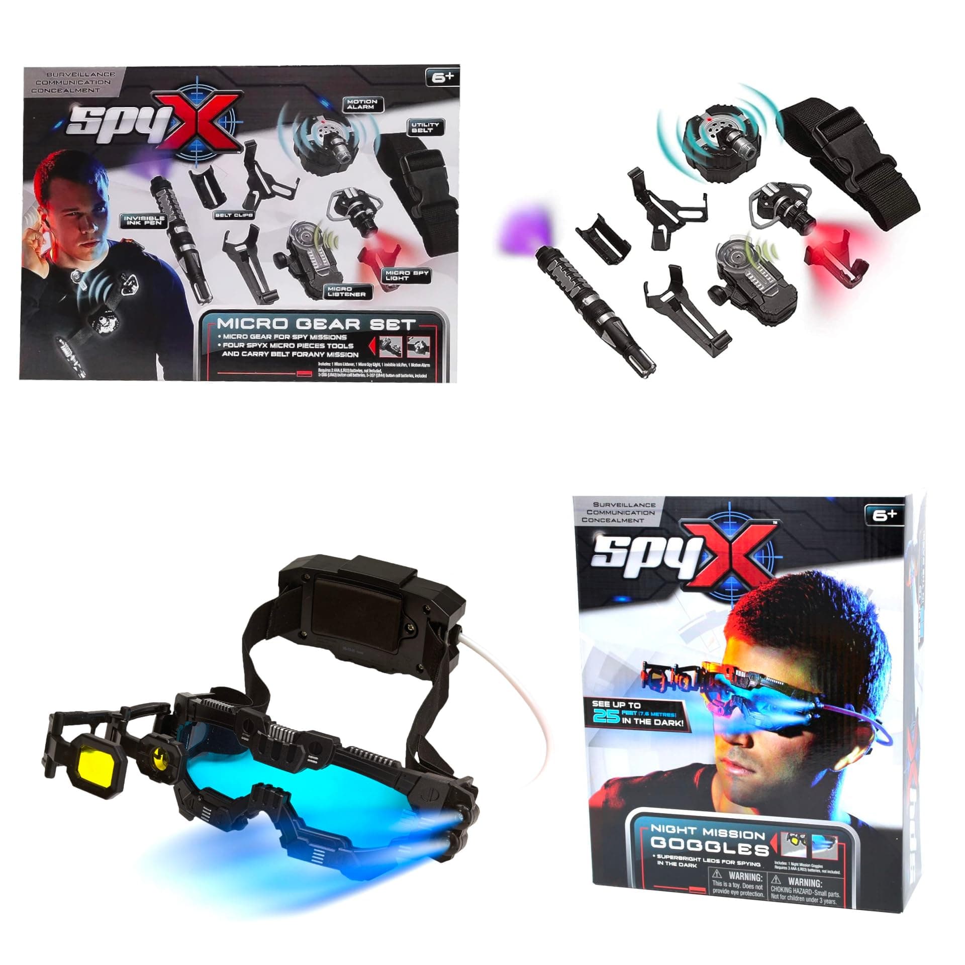 / Micro Gear Set + Night Mission Goggles - 4 Must-Have Tools Attached to an Adjustable Belt + LED Light Beams Glasses! Jr Agent Favorite & Perfect for Your Spy Gear Collection!