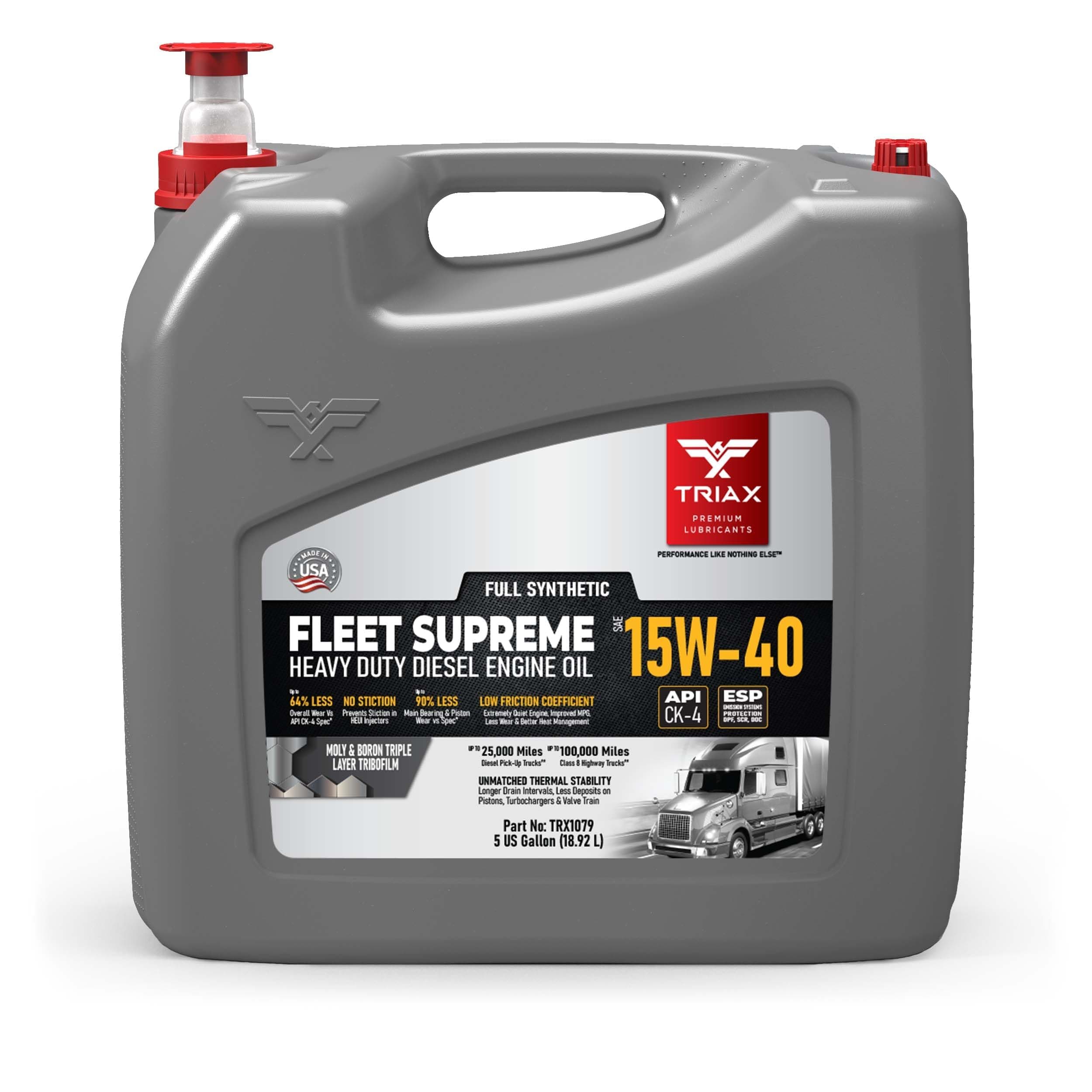 Triax Fleet Supreme 15W-40 API CK-4 Full Synthetic Heavy Duty Diesel Engine Oil | Moly Boron Friction Modified | Extended Drain (5 Gallon)