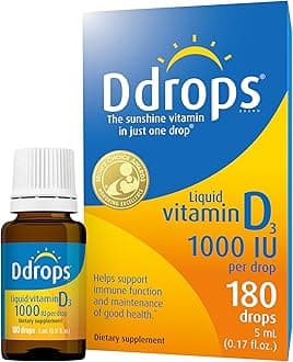 Ddrops Adults 1000 IU 180 Drops, Liquid Vitamin D. Supports Strong Bones & Im...