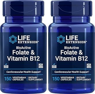 Life Extension BioActive Folate & Vitamin B12, 150 Vegetarian Capsules (Pack of 2), Non GMO, Gluten Free