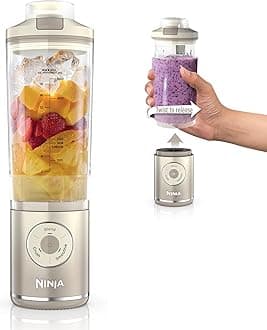 Blast Max, Portable Blender + Twist & Go, Personal Blender, Ninja Blender, Smoothie, Blend, Ice Crush, 3 Programs, Cordless, 22 oz removable Vessel, Dishwasher Safe, Leakproof, Cream, BC251IV