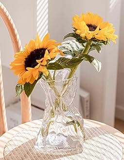 8.5IN Large Glass Flower Vase, Irregular Clear Big Vases for Centerpiece Table Indoor Desk Decor, Modern Art Decorative Vase for Home Office Wedding Bookshelf Housewarming Gift