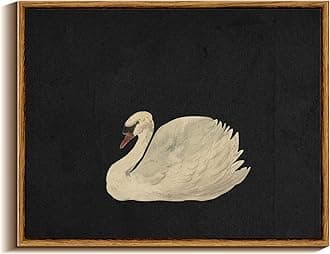 VIYYIEA Framed Wall Art for Living Room Vintage Swan Canvas Prints Easter Decor Gift, Grace Swan Art Painting Pictures Rustic Animals Bathroom Wall Decor, Farmhouse Home Decor, Bedroom, Office Decor
