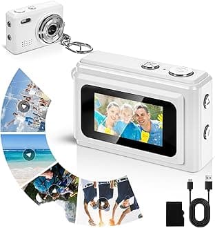 Relaxweex Mini Digital Camera Keychain 1080p Small Portable Photo Video Camera 100 Mins Battery Life Micro Camcorder Recorder for Gift Travel Study Recording(White)