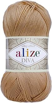 Diva Silky Effect 100% Microfiber Acrylic Yarn 1 Ball skeins 100gr 383yds Color (369 - Caramel)