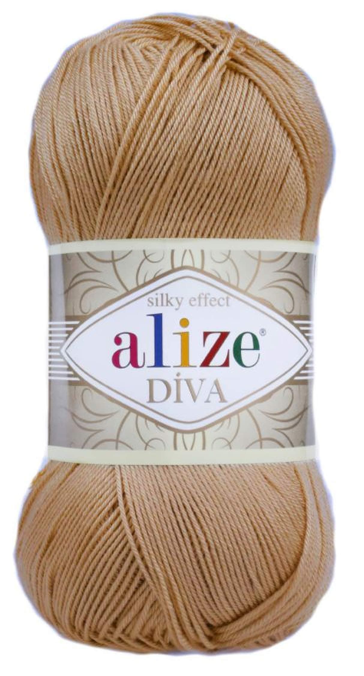 Alize Diva Silky Effect 100% Microfiber Acrylic Yarn 1 Ball skeins 100gr 383yds Color (369 - Caramel)