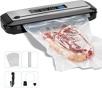 Vacuum Sealer Machine INK-VS01 with Starter Kit, 80kPa One-Touch Automatic Sealing Machine for Food Preservation Storage, Preserving Moist/Dry Foods Packer with Built-in Cutter & BPA-Free 220V