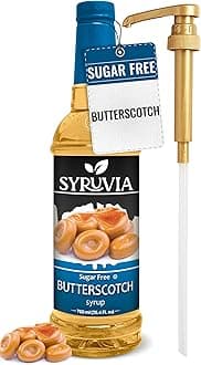 Syruvia Sugar Free Coffee Syrup, Butterscotch Flavored Syrup for Drinks, Lattes, and Desserts – 25.4 fl oz, With Pump