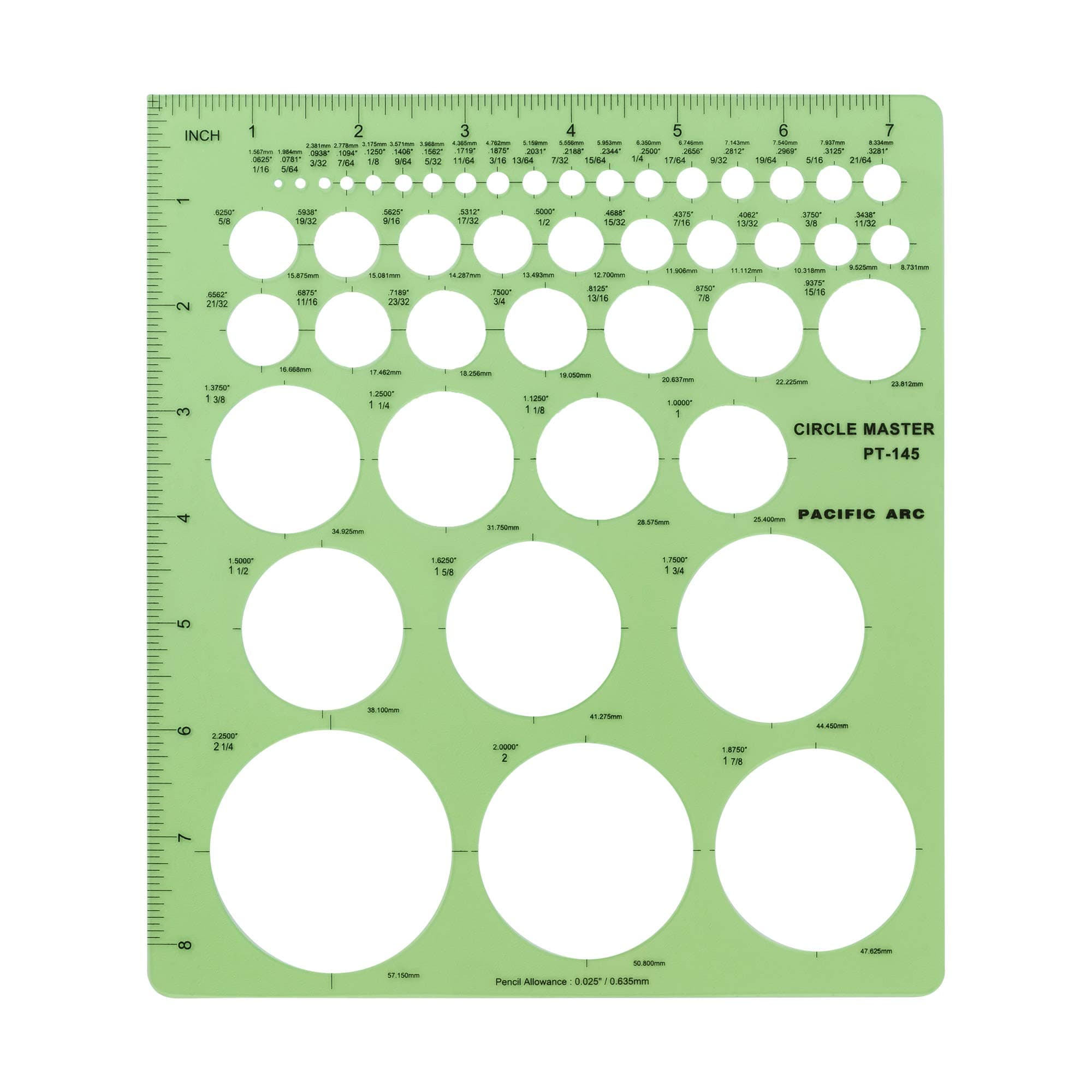 Pacific ArcProfessional Circle Guide Template, 45 Total Circle from 1/16 Inch to 2.25 Inch with Inch Graduations