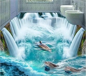 Wall Mural Wallpaper 96 x 66 inch (Width x Height) Custom Photo 3D Flooring Mural self - Adhesion Wall Sticker Great Falls Videos Dolphins to Beach 3D Stickers Toilets