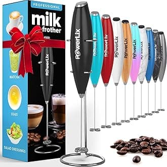 Milk Frother Handheld Whisk - Electric Milk Frother Foamer with Stainless Steel Stand,15-20s, Powerful 19000rpm, Mini Drink Mixer Coffee Frother for Latte, Cappuccino, Hot Chocolate