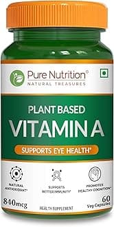 Pure Nutrition Plant-Based Vitamin A from Beta Carotene | 60 Veg Capsules for Men & Women | Supports Healthy Eyesight, Night Vision & Eye Protection | Fights Age-Related Eye Decline