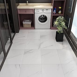 Livelynine 16 Tiles PVC Flooring Vinyl Flooring Self-Adhesive Light Grey 30 cm x 30 cm Tile Laminate Tile Look Marble Washable Adhesive Tiles Floor for Kitchen Bathroom Living Room Bedroom Hallway
