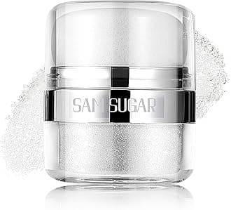 Body Shimmer Powder, Body Glitter Powder with Sponge Head, Eyes, Hair, Face Glitter for Women & Girls, 3D Contour & Long Lasting Luminous, Shimmer Makeup Perfect for Daily, Party (Sliver White)