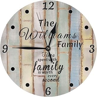 Custom Vintage Wooden Texture Wall Clock, Personalized Round Clock with Family Name, Last Name Clock, Customized Family Clock for Kitchen Living Room Bathroom Christmas Housewarming Gifts - 9.84 inch