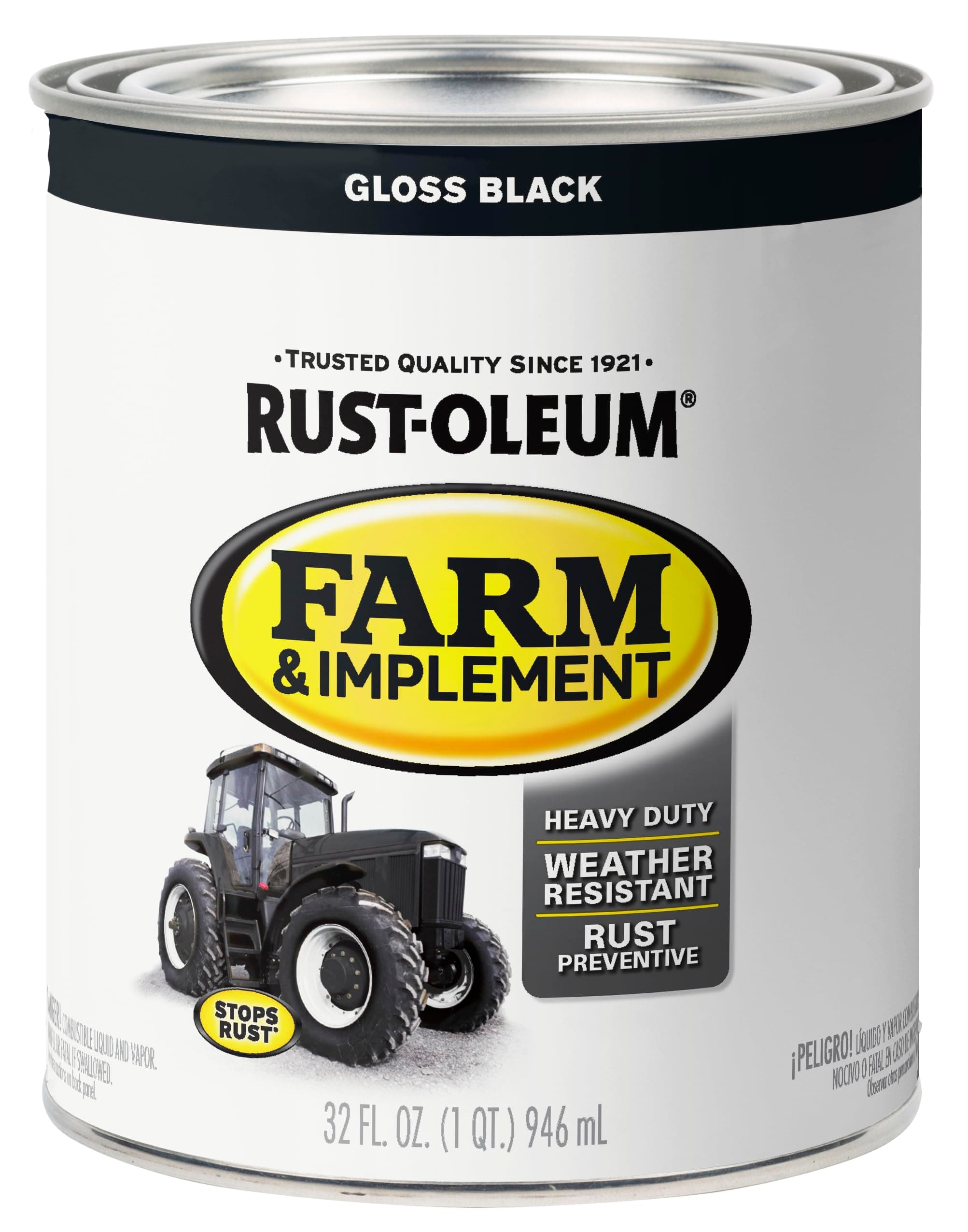 Rust-Oleum 280104 Farm & Implement Enamel Paint, Quart, Gloss Black, (Pack of 1)
