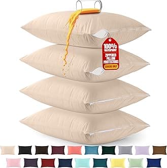 Utopia Bedding Premium 100% Waterproof Pillow Protectors with Zipper Queen Size (Set of 4), Bed Bug and Dust Mite Proof Zippered Pillow Covers, Pillow Encasement Cases, Beige