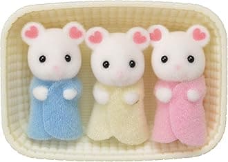 Calico Critters Marshmallow Mouse Triplets - Adorable Set of 3 Baby Mice with Removable Clothing and Accessories