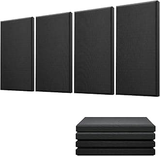 Moukey Acoustic Panels 4 PCS, 2.4“ Thick Fiberglass Soundproof Wall Panels 24''x12'', Self-adhesive Sound Absorbing Panels for Studios, Office, Home Theater (Black)