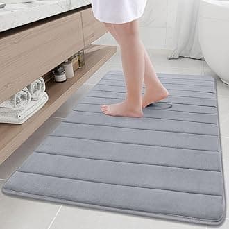 Buganda Memory Foam Bath Mat, 2'8" x 3'11"(32" x 47"), Ultra Soft and Non-Slip Bathroom Rugs, Water Absorbent and Machine Washable Bath Rug Runner for Bathroom, Shower, and Tub, Medium Grey