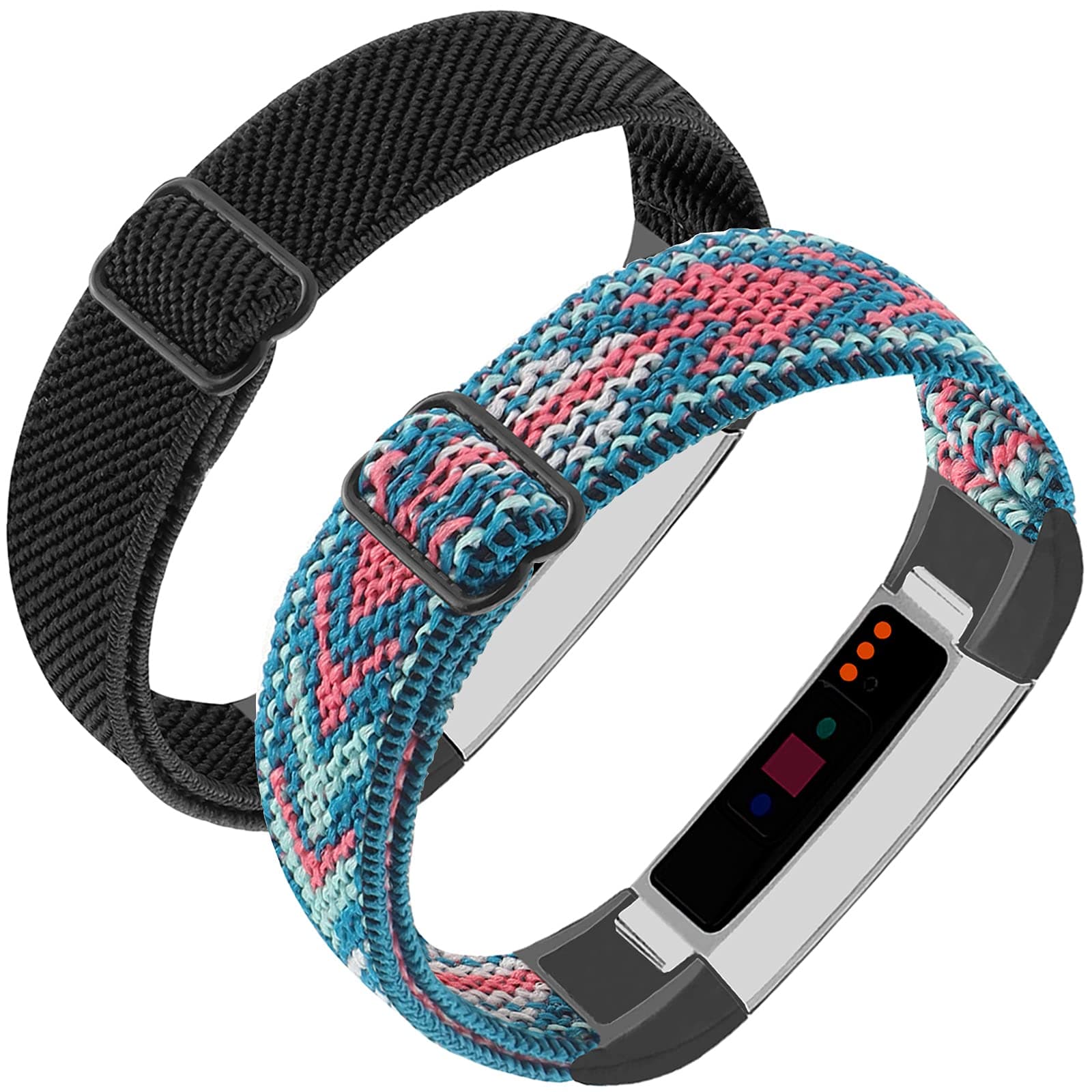 Adjustable Elastic Nylon Bands Compatible with Fitbit Alta and Alta HR Fitness Tracker, 2 Pack Braided Stretchy Wristband Accessory Bracelet Watch Strap Sport Replacement Band for Women Men