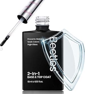 Beetles 2 in 1 Base & Top Coat Nail Polish, Clear Nail Polish Fast Drying & Natural Nail Strengthen, Glossy Effect for Nail DIY Salon at Home Gifts for Women