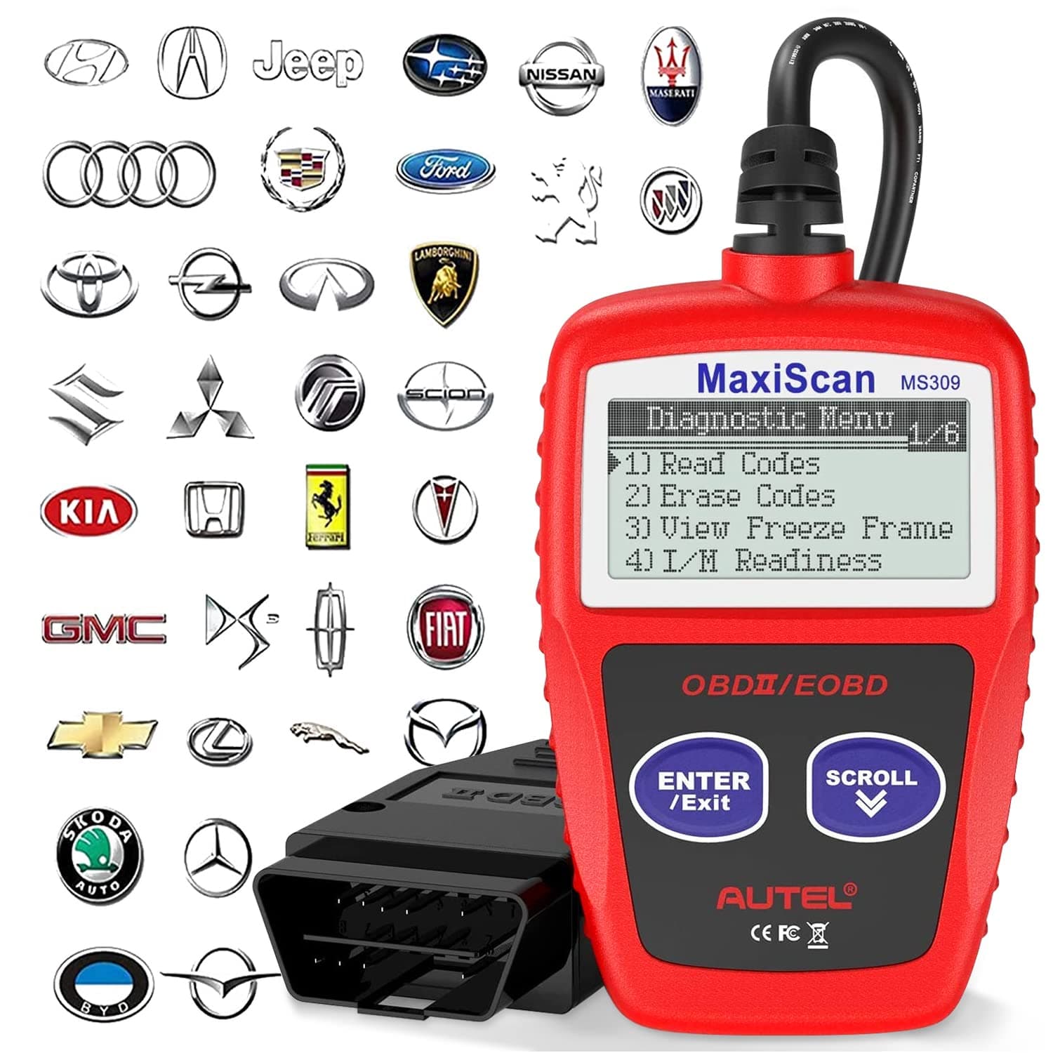 OBD2 Scanner MS309 Universal Car Engine Fault Code Reader, Check Engine Light and Emission Monitor Status, OBDII CAN Diagnostic Scan Tool