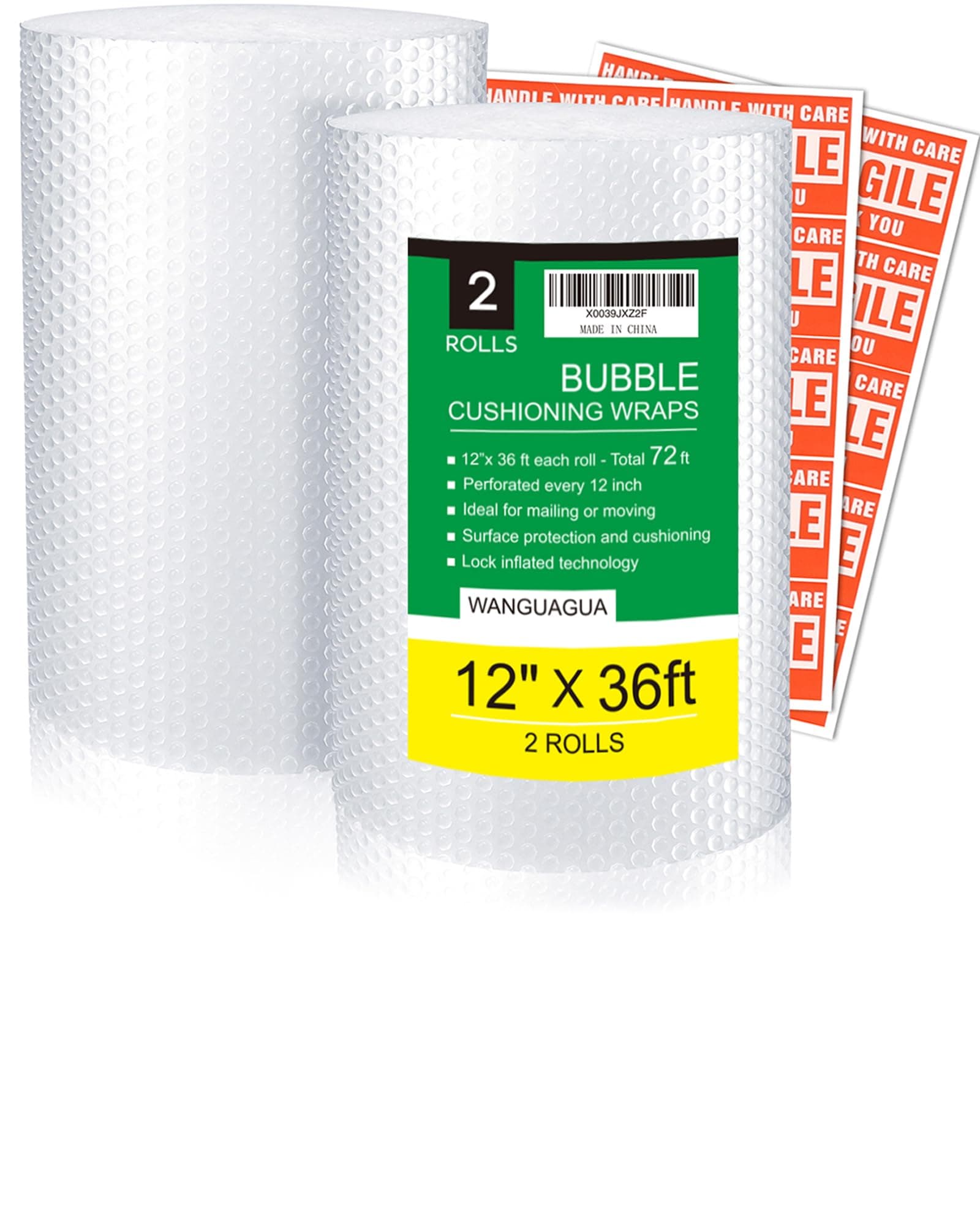 2 Pack 12 Inch x 72 ft Total Bubble Packing Wrap for Moving Boxes Shipping Cushioning Supplies Perforated Every 12”