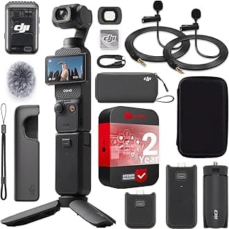 - Osmo Pocket 3 Creator Combo Vlogging Camera with 1'' CMOS, 4K/120fps Video, 3-Axis Stabilization, Face/Object Tracking, Fast Focus, Mic 2 Bundle with Deco Essentials Case &2 Lapel Microphones