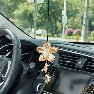 Crystal Flower Rear View Mirror Pendant, Car Hanging Ornament, Lucky Accessory, Champagne