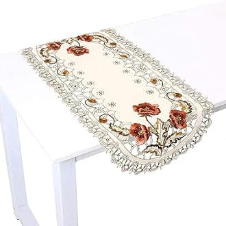 ArzoeVintage European Flower Lace Table Runner Elegant Runners Cabinet Dining Room Table Decoration Oval Burgundy 16 × 36 Inch