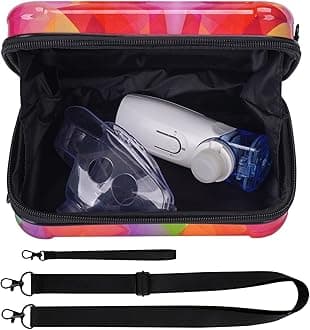 MGZNMTY Hard Travel Case for Portable Nebulizer/Asthma Inhaler, Inhaler Spacer for Adults and Kids Carry Case with Shoulder Crossbody Rope and Mesh Pocket for Medicine, Iridescent (Only Case)