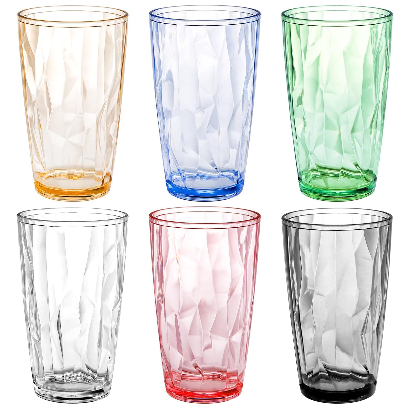TERRIFI 16 oz Unbreakable Drinking Glasses Set of 6 - Stackable Acrylic Tumbler Cups, Colored, BPA Free, Dishwasher Safe
