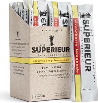 Superieur Electrolyte Powder Packets- Vegan Electrolyte Hydration Powder w/Sea Minerals- Keto Friendly, Non-GMO, Zero Sugar Electrolyte Supplement-Healthy Sports Drink-Strawberry Lemonade (14 Packets)