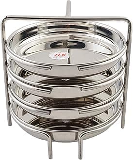Jain Stainless Steel Thatte Idly Stand (Small Size) with 4 Plates South Indian Idly Maker Steaming Other Dishes Like Dhokla | Plate Diameter - 14cm | Pack of 1 Silver Color