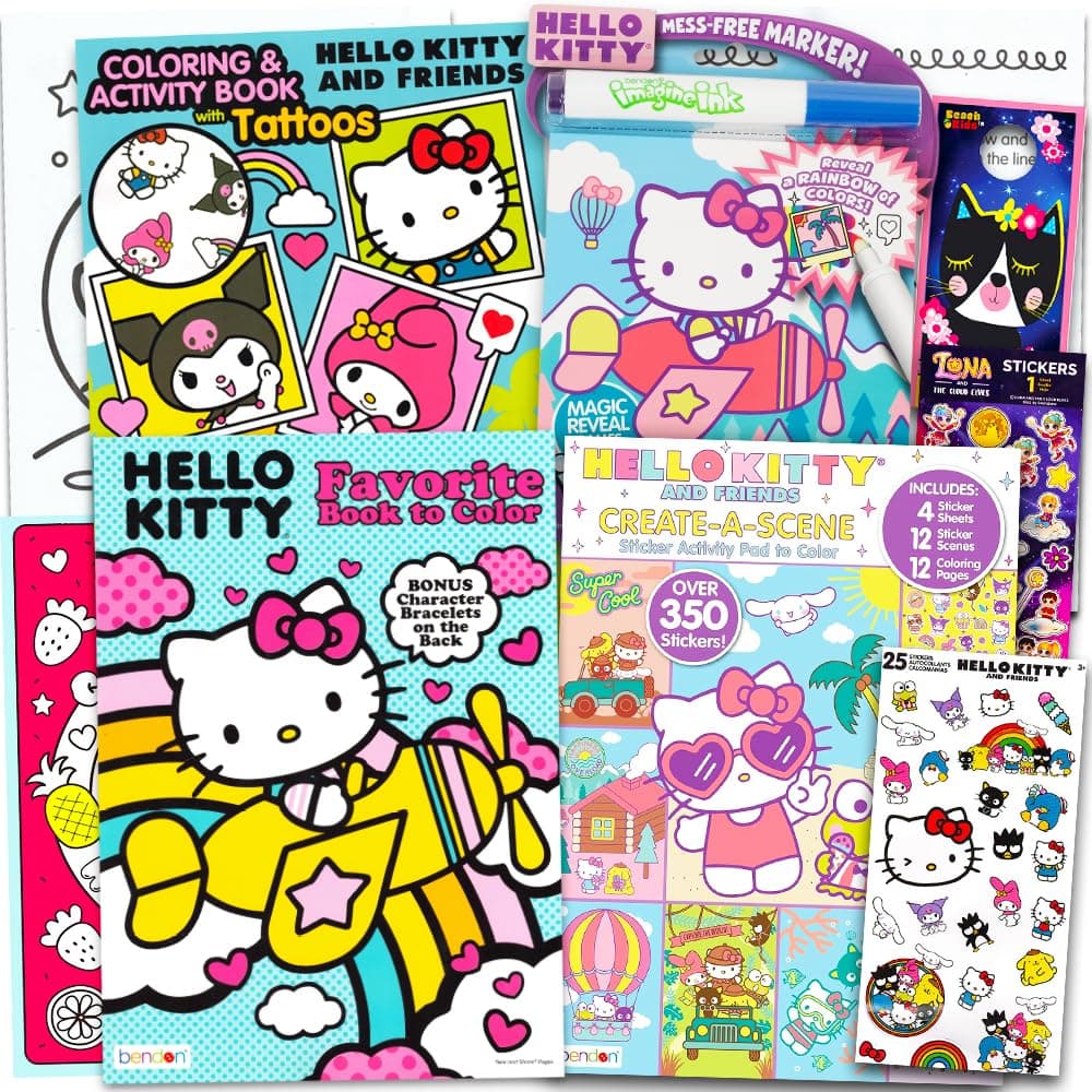 Hello Kitty Coloring and Activity Books Super Set ~ 4 Hello Kitty Books, Stickers, and Beach Kids Door Hanger