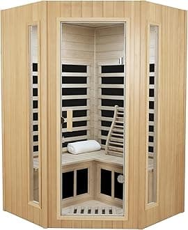 LTCCDSS 2-3 Person Infrared Sauna, Far Infrared Saunas for Home Low EMF Indoor Home Sauna Spa with Tempered Glass Door, Hemlock Wooden Corner Sauna Room,1670W/120V, Bluetooth Speaker, 2 Reading Lamps