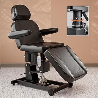 Paddie 360° Swivel Electric Height Adjustable Tattoo Spa Chair for Client, Professional Facial Esthetician Bed with Storage Pocket/2 Wheels, Headrest/Armrest Adjustable, Black