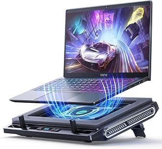 V10 Gaming Laptop Cooler, Laptop Cooling Pad Stand with Powerful 4.72 Inch External Turbo Cooling Fan, Fast Cooling Computer 13-17.3in, Button Control, 3 Adjustable Stand (Black)