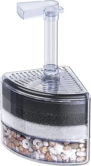 Aquarium Corner Sponge Filter Quiet Betta Fry Shrimp and Small Fish Bio Foam Filter with Natural Stones Gravels and Ceramic Rings for Fish Tanks up to 30 Gallons (Air Pump Not Included)