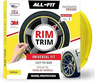 All-Fit Automotive Rim Trim – Durable DIY Car Exterior Accessories for Curb Rash Protection – Fits Up to Four 24” Wheels – Flexible, Durable Wheel Rim Protector (3/8″ width/Yellow)
