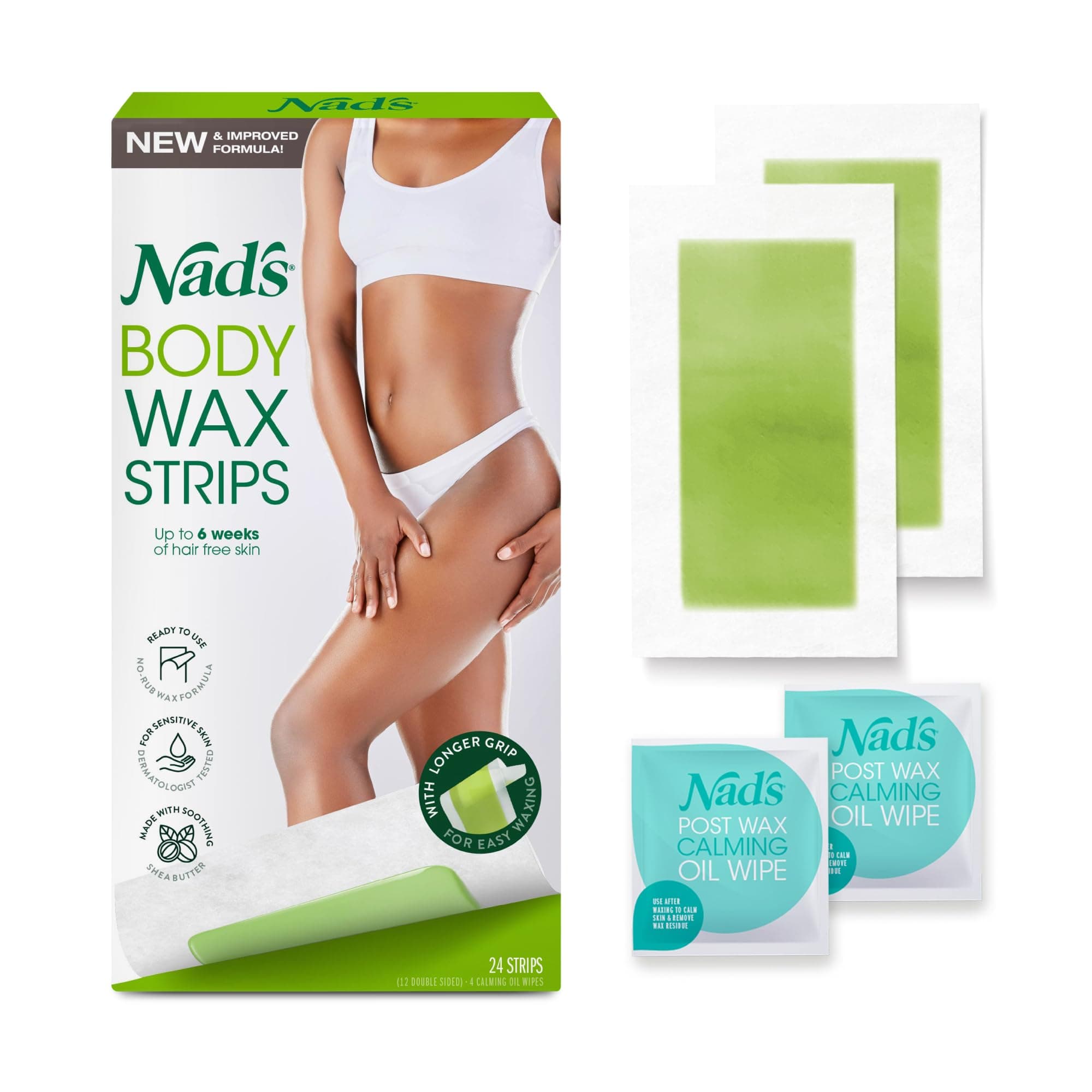Body Wax Strips, Hair Removal For Women At Home, 24 Strips +4 Oil Wipes_NEW NO RUB Formula & Longer Strips for Easy Grab