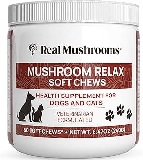 Real MushroomsCalming Chews for Dogs - Cat & Dog Calming Treats Reishi & Lion's Mane, Calming Treats for Dogs, Calming Chews for Relaxation, Calming Bites for Pet, Calming Cat Treats - 60ct