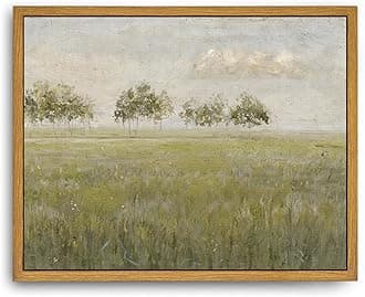 Roslynity Framed Canvas Wall Art Vintage Print Oil Paintings Spring Country Landscape Green Summer Nature Retro Aesthetic Artwork for Home Living Room Bathroom Farmhouse Wall Decor (8"x10")