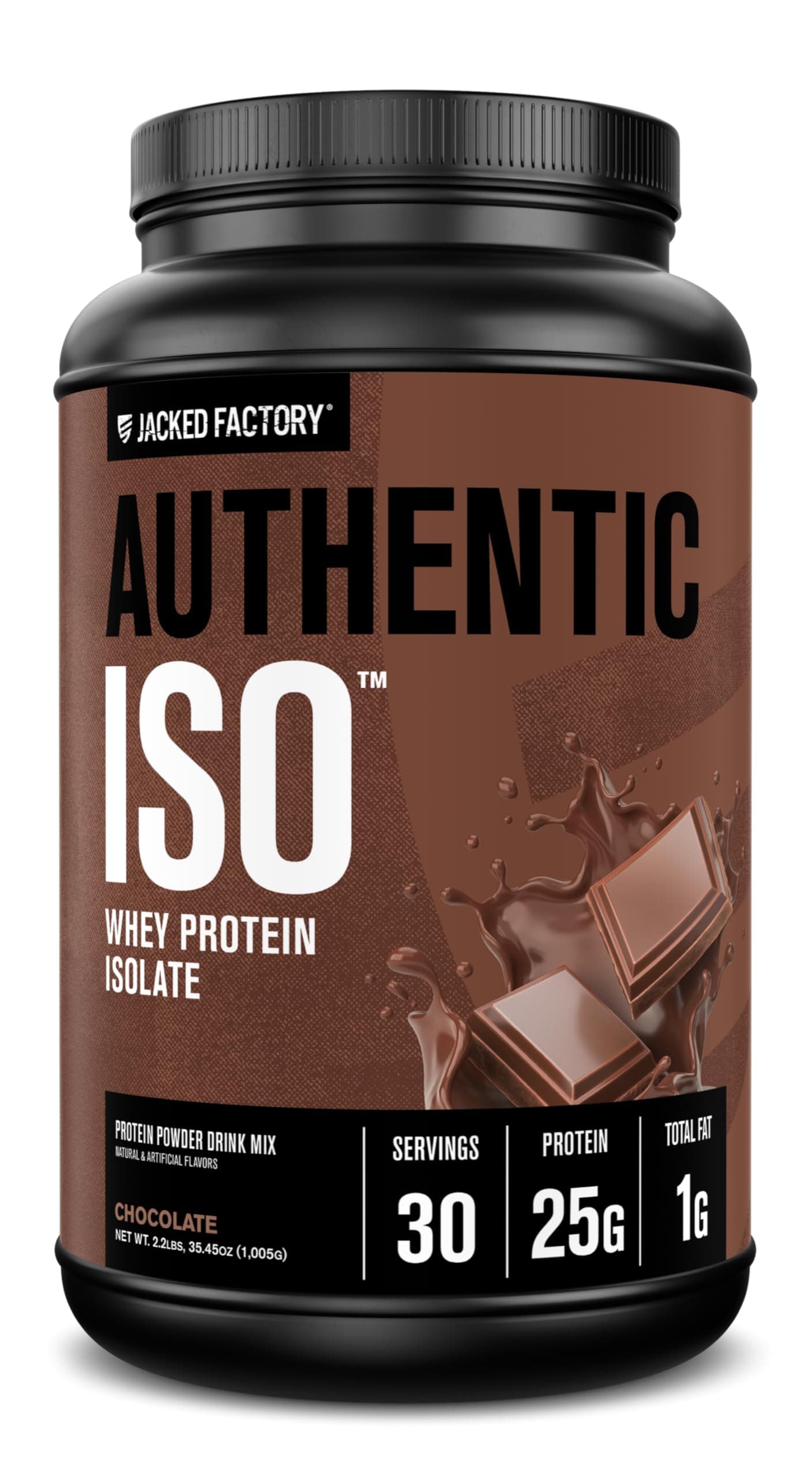 Jacked Factory Authentic ISO Grass Fed Whey Protein Isolate Powder - Low Carb, Non-GMO Muscle Building Protein w/No Fillers, Post Workout Recovery, Chocolate