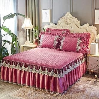 Warm Ruffled Luxury Bed decoration Pleated Base valance sheet Quilted fitted Bedspread Wrap around style With 18" drop-I Queen1