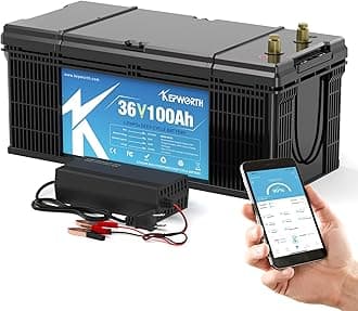 KEPWORTH 36V 100Ah LiFepo4 Battery, Rechargeable Lithium Batteries with 200A Bluetooth BMS, 4000+ Deep Cycle, 10 Years-Lifetime, Perfect for Boat, Trolling Motor, Golf Carts, Lawn Mower