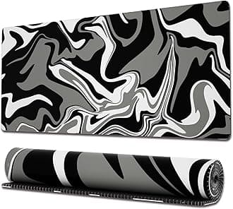 Ovenbird Gaming Mouse Pad with Stitched Edges, Swirl Marble Mouse Pad, Extended XL Mousepad with Anti-Slip Base, Cool Large Mouse Pad for Desk, 31.5 x 11.8 in, Black