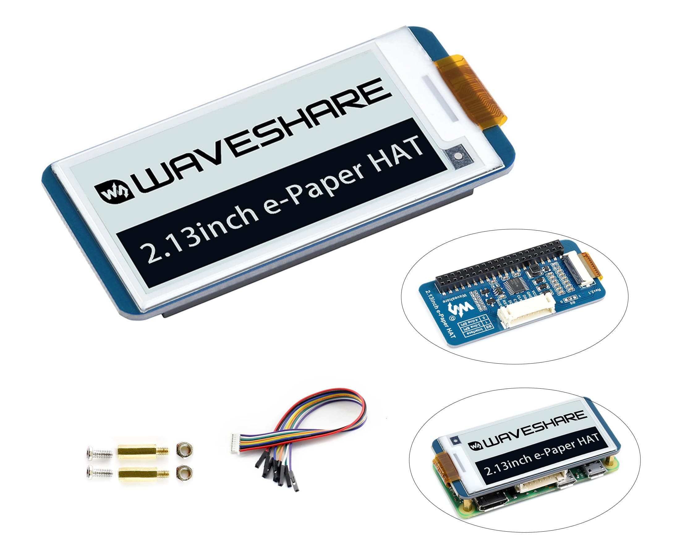 2.13inch E-Ink Display HAT Rev2.1 Black,White Two-Color 250x122 Pixel E-Paper Screen LCD for Raspberry Pi 4B/3B+/3B/2B/Zero/Zero W/Zero WH and Jetson Nano SPI Interface Support Partial Refresh